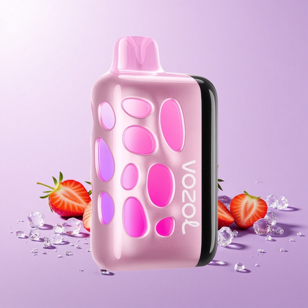 VOZOL RAVE 40000 Ais Strawberi Reka Bentuk Bersinar 270 Darjah Mod Parti Selaras Rentak Animasi Vaping Gerhana 20/50mg/ml Kapasiti Bateri 1000mAh