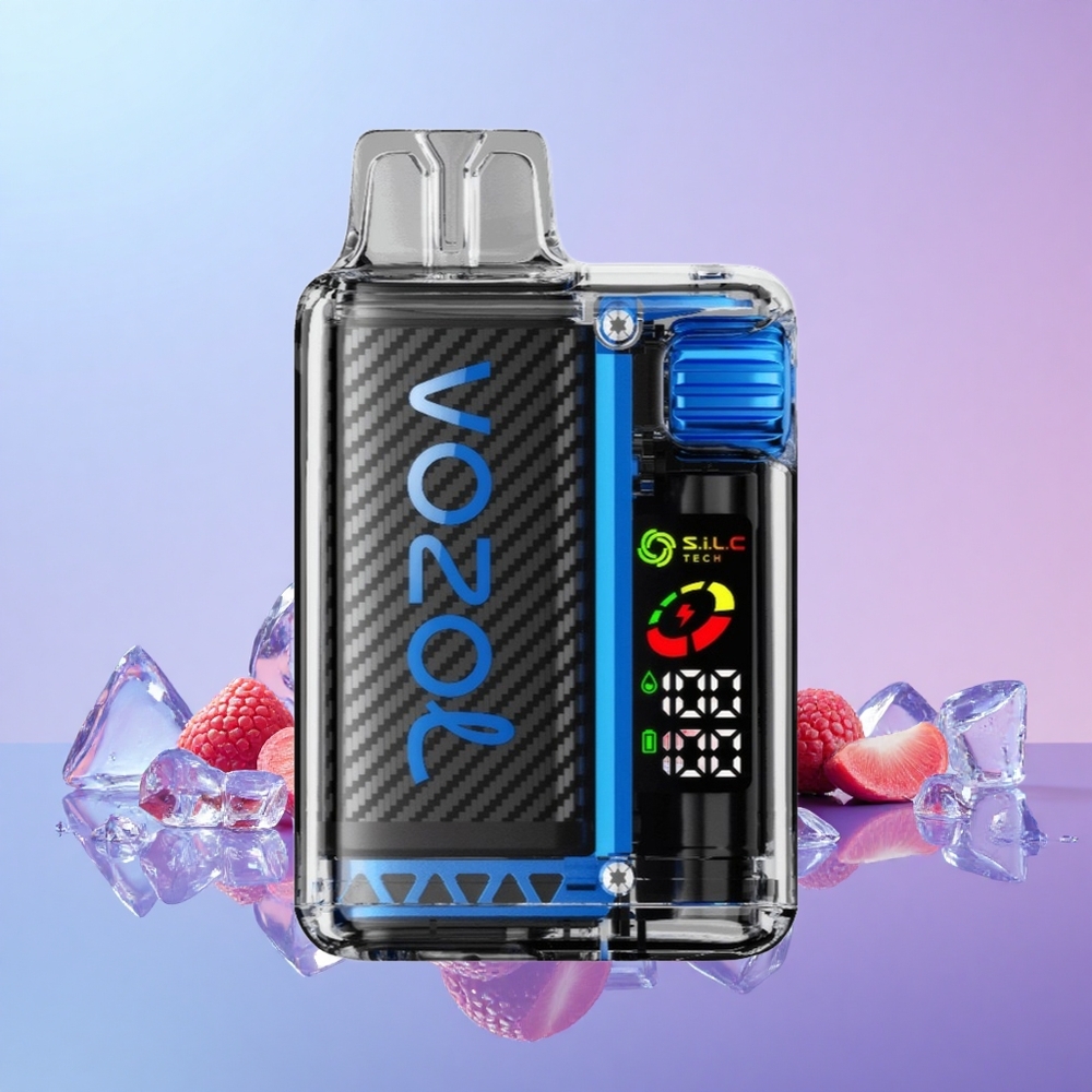 VOZOL Vista 20000 Hisap Blu Razz Ais Bateri Boleh Dicas Semula 650mAh Kekuatan Nikotin 2% OLED S.i.L.C Tech Dual Mesh Coil MCU Chip 65% PCR MTL 6-Aras
