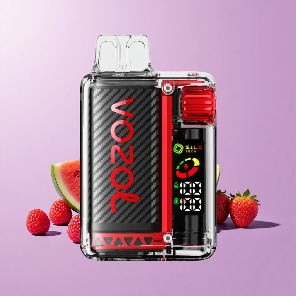 VOZOL Vista 20000 Sedutan Raspberry Tembikai Air Boleh Dicas Semula 650mAh 2% Nikotin Skrin OLED Gegelung Dual Mesh S.i.L.C Tech
